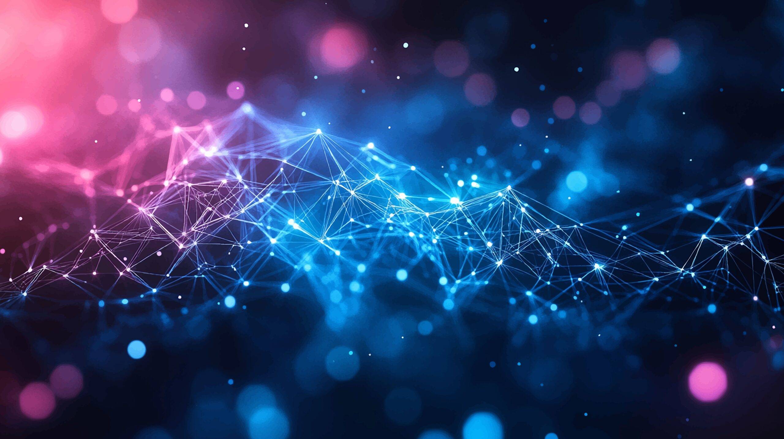 Visualisierung eines vernetzten digitalen Datensystems mit leuchtenden Knotenpunkten