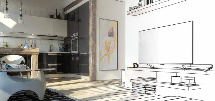 Wohnbereich mit Planungsansicht | Einbauleuchte