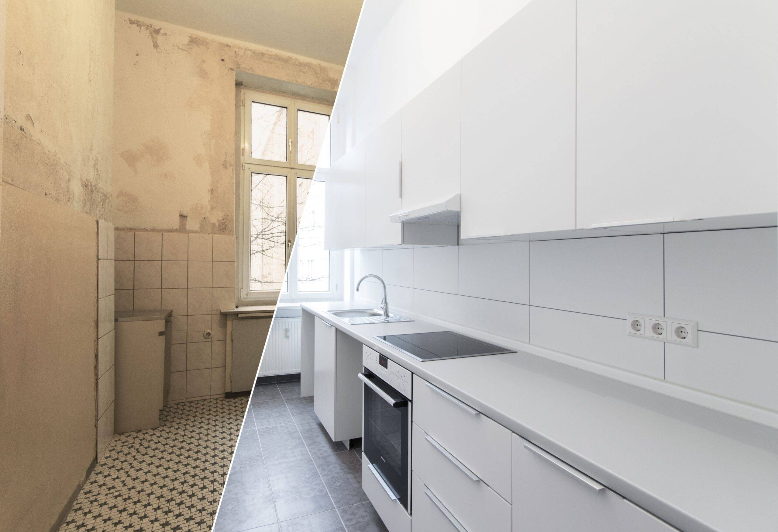 Altbausanierung Berlin: Vergleich eines Raums vor und nach der Sanierung