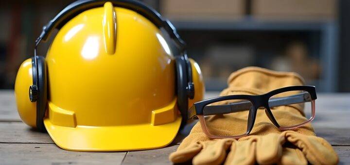 Schutzhelm mit Brille und Handschuhen | Asbest Freimessung